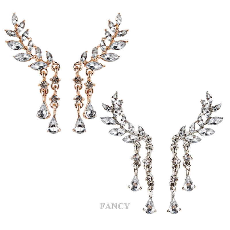 Bông Tai Dáng Dài Hình Chiếc Lá Đính Pha Lê Sang Trọng Thời Trang Cho Nữ