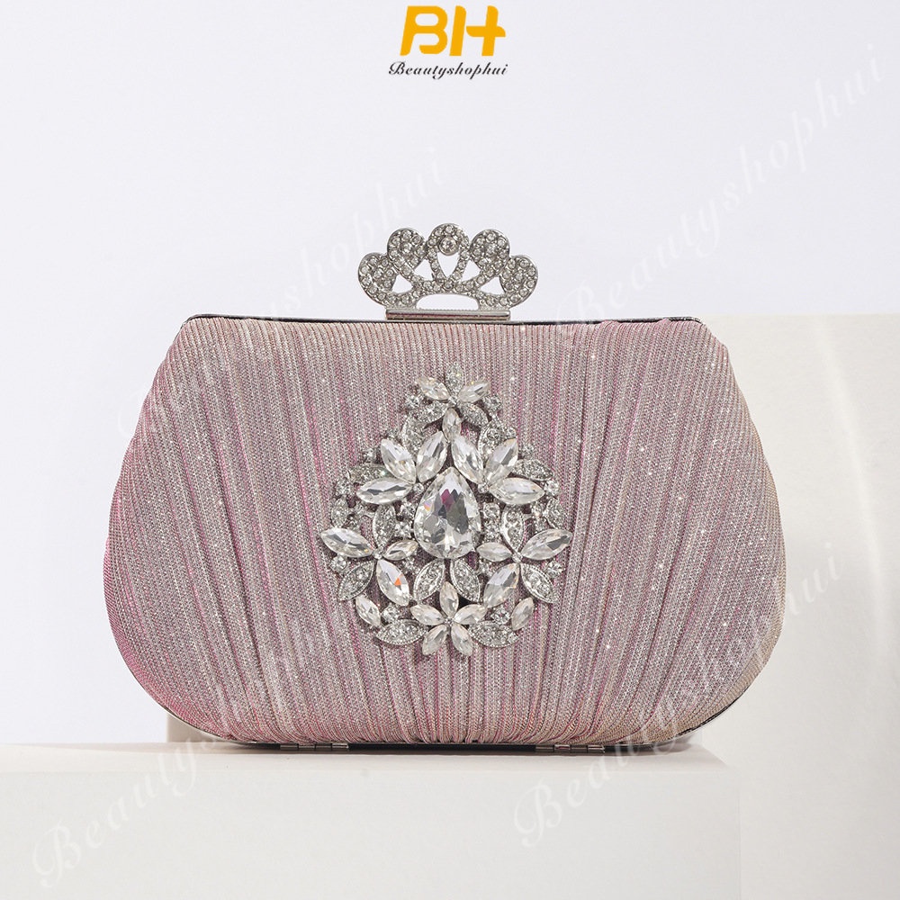 Túi Xách Nữ Đeo Vai Kiểu Xếp Li Họa Tiết Hoa Kim Cương Phong Cách Retro Cá Tính