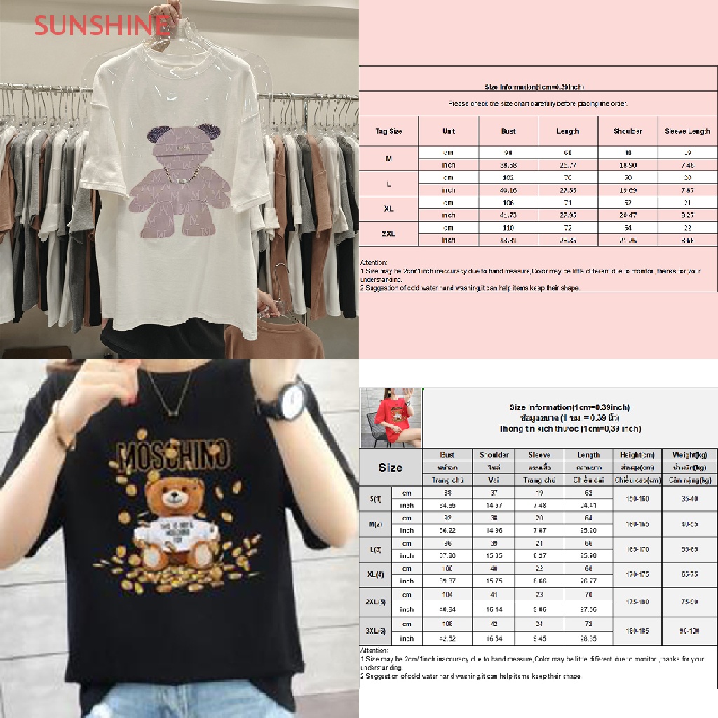 CAGJB Áo Thun phông Nữ Tay Ngắn In Hình Gấu Trẻ Trung Bông ngắn tay áo T-shirt Cartoon in thiết kế Sense Top