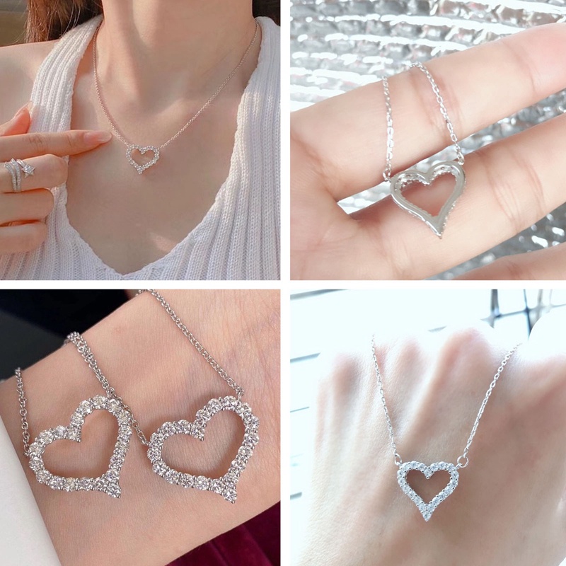 Dây Chuyền Bạc Mặt Trái Tim Đính Đá Zircon Màu Sắc Lấp Lánh Dành Cho Nữ