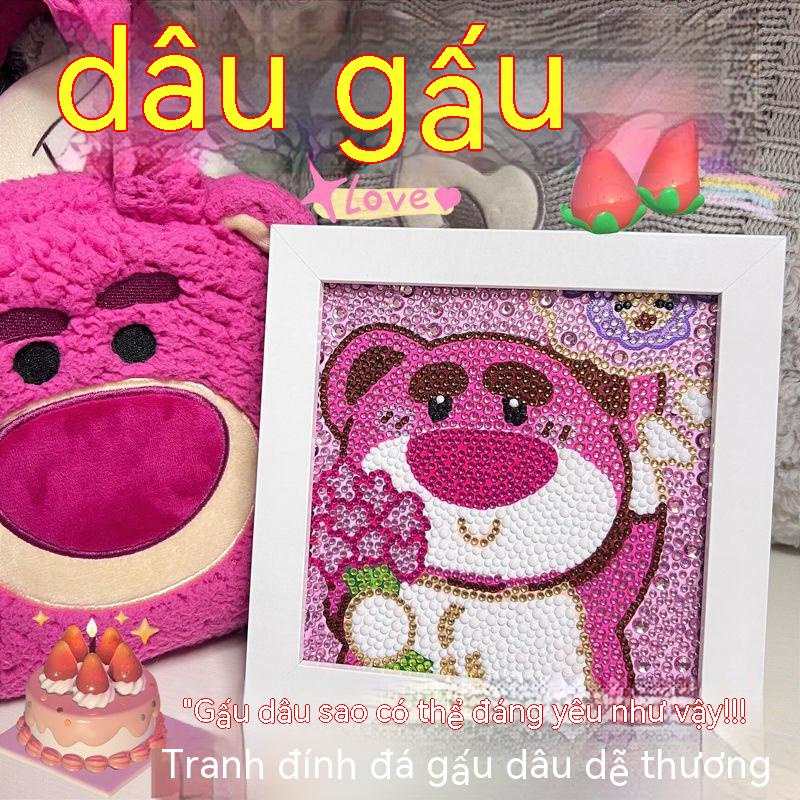 Khung Tranh Đính Đá Tự Làm Hình Gấu / Dâu Tây Dễ Thương Dùng Làm Quà Tặng Sinh Nhật