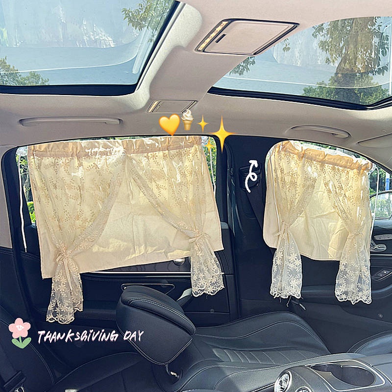 Embroidered Lace Auto Curtain Cherry Car Sunshade Universal Baby Window Side Window Sunshade Sun Protection Heat Insulation SQva