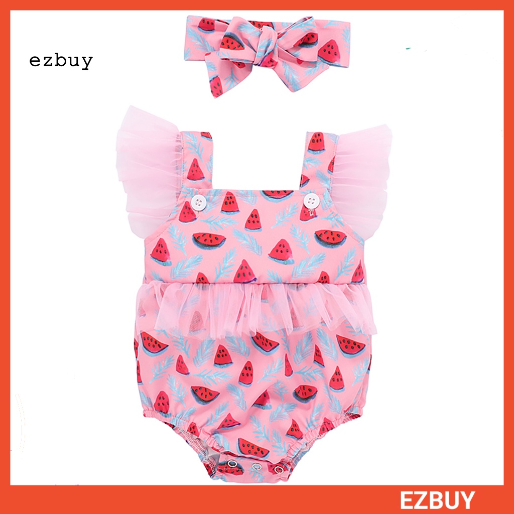 Bộ 2 Món Áo Liền Quần + Băng Đô Xinh Xắn Dễ Thương Cho Bé Gái