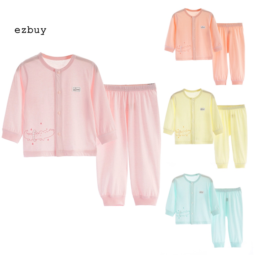 Bộ Đồ Ngủ 2 Món Tay Dài In Họa Tiết Hoạt Hình Động Vật Thân Thiện Với Da Thoáng Khí Thời Trang Mùa Hè Cho Bé