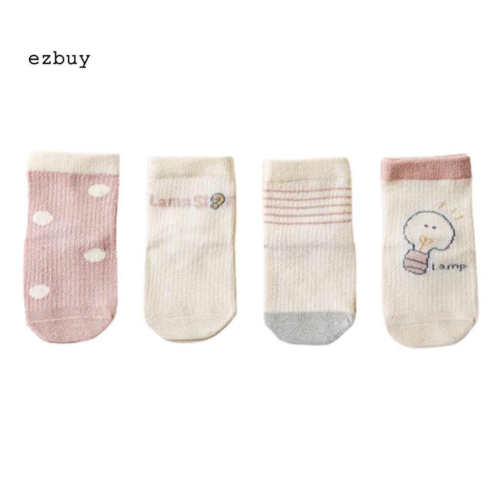 Set 4 Đôi Vớ Phối Lưới In Chữ Hoạt Hình Chống Trượt Thoáng Khí Dành Cho Bé