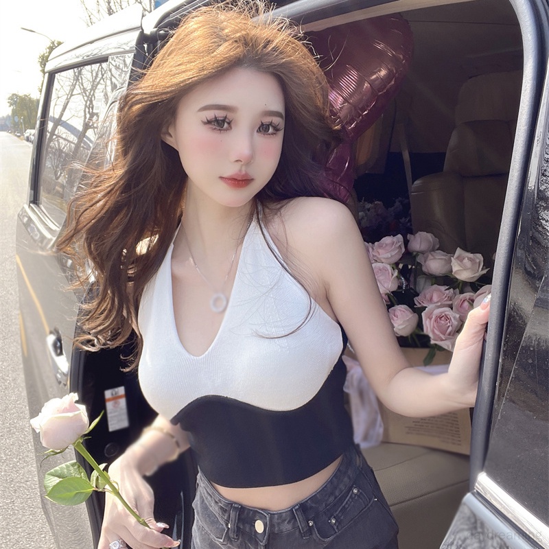 Áo Tank Top Dệt Kim Hai Dây Cổ Chữ V Dáng Ôm Thời Trang Mùa Hè Hàn Quốc Cho Nữ