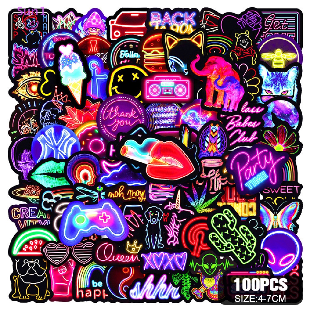 Set 1 &gt; 100 Miếng Dán Hoạt Hình Trang Trí Laptop Hành Lý Xe Máy