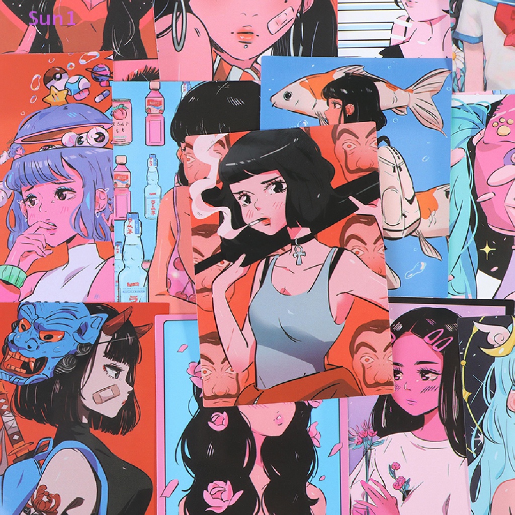 Set 37 Miếng Dán Hình Cô Gái Anime Nhật Bản Trang Trí Điện Thoại Laptop Vali DIY