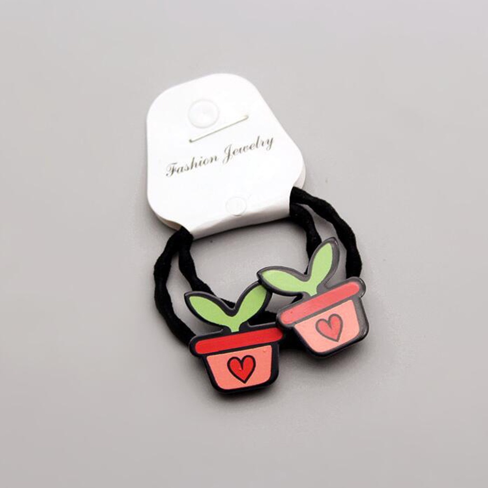 Set 2 Dây Buộc Tóc Cao Su Co Giãn Họa Tiết Hoạt Hình Dễ Thương Cho Bé