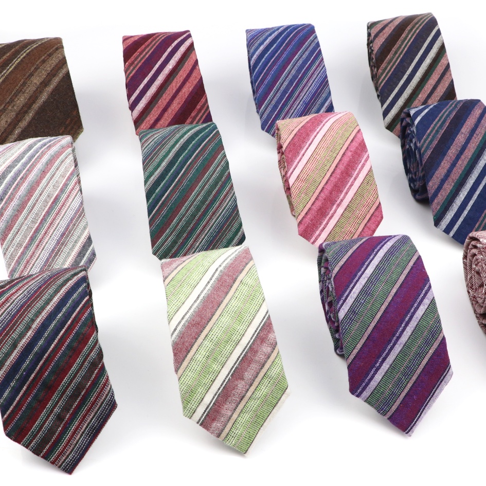 Cà Vạt 100% Cotton Họa Tiết Sọc Ngang Nhiều Màu Sắc Phong Cách Vintage