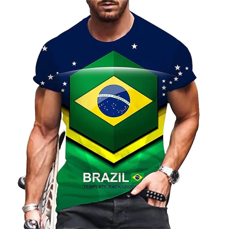 Áo Thun Thể Thao Tay Ngắn Dáng Rộng In Hình Cờ Mỹ 3D Nhanh Khô Thời Trang Mùa Hè Cho Nam