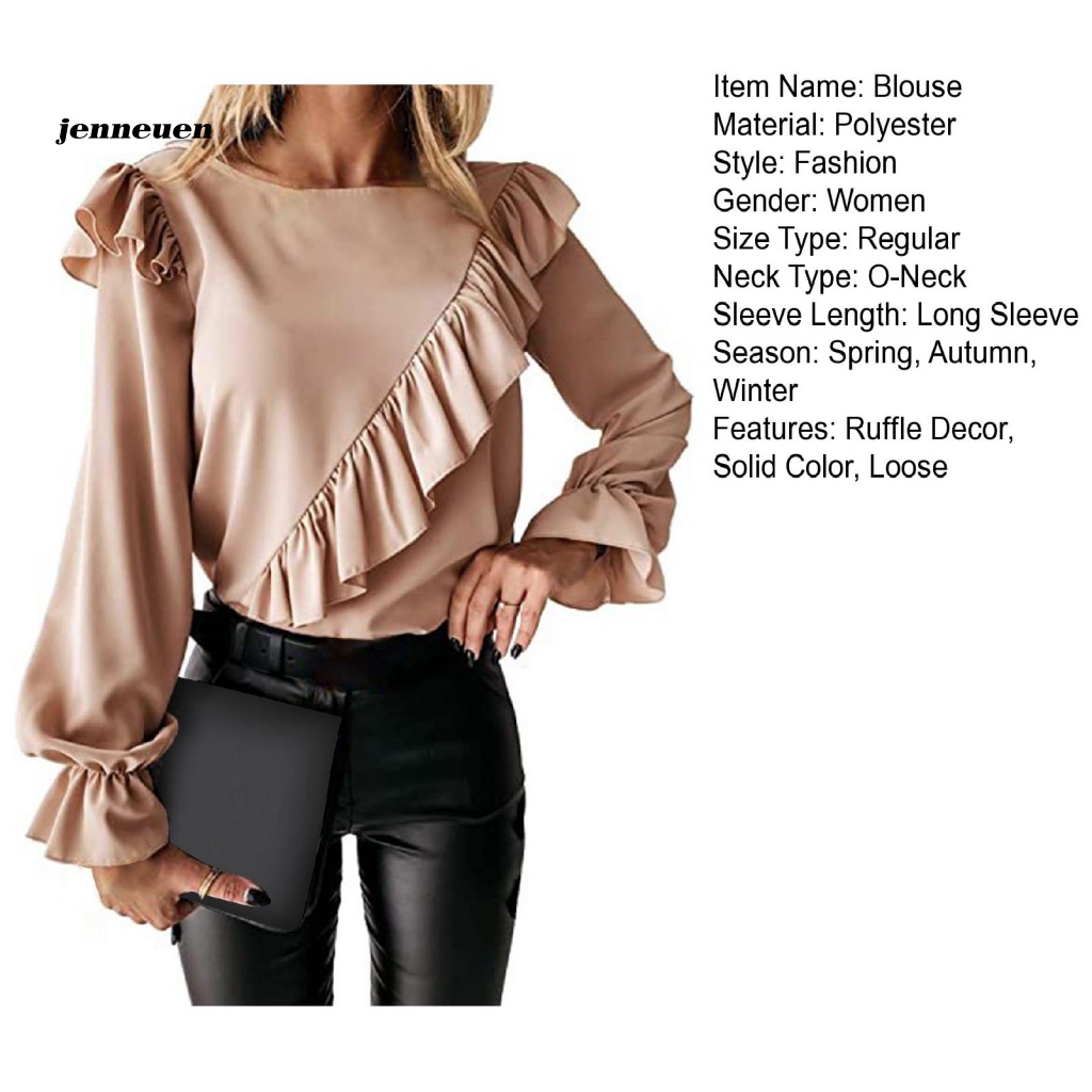 Áo Kiểu Tròng Đầu Tay Dài Cổ Tròn Màu Trơn Thời Trang Đường Phố Mùa Thu Cho Nữ