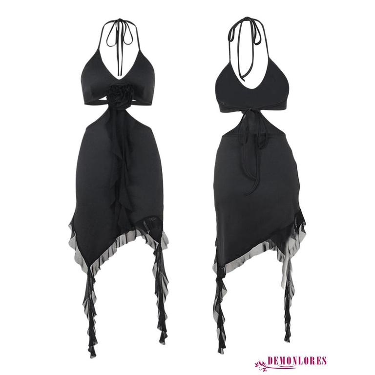 Đầm Đi Biển Hai Dây Cổ Chữ V Phối Tua Rua In Hoa Y2K Thời Trang Mùa Hè Cho Bạn Gái