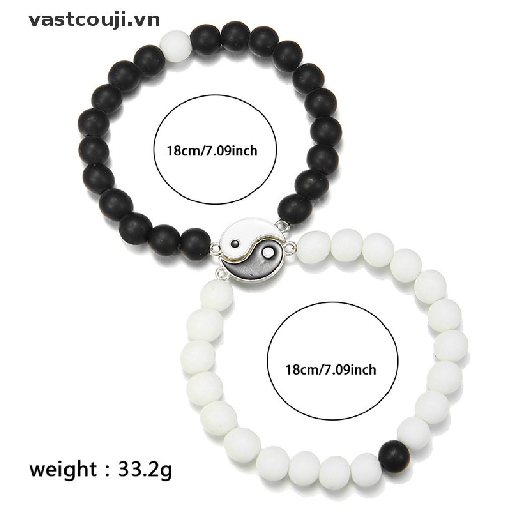 Vòng Tay Chuỗi Hạt Phối Màu Trắng Đen Phong Cách Tai Chi Thời Trang Âu Mỹ Cho Cặp Đôi