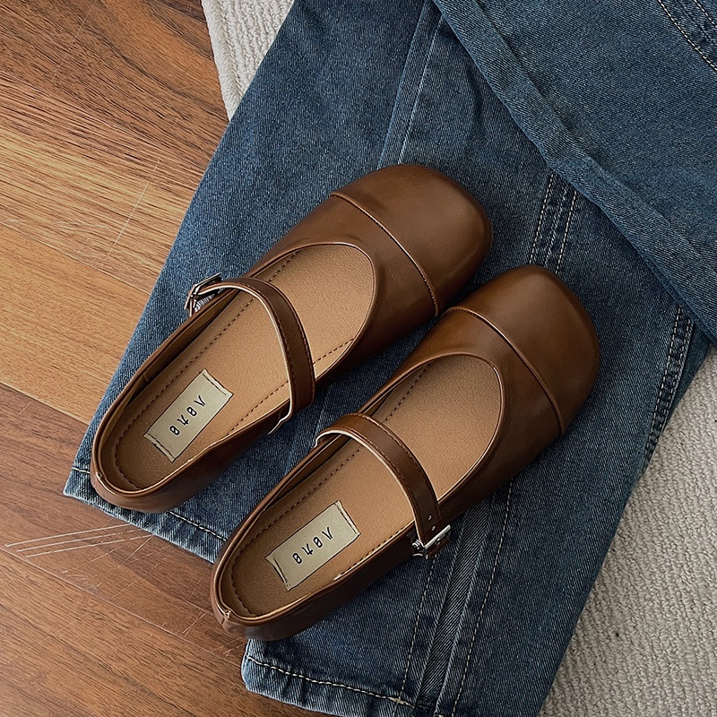 Ielgy Giày mary jane Mũi Tròn Đế Phẳng Nhẹ Nhàng Phù Hợp Với Bà