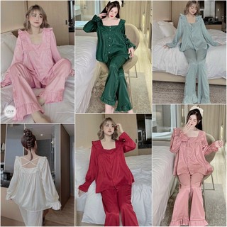 Đồ bộ pijama nữ mặc nhà lụa gấm xước tay dài tiểu thư KOSAVA