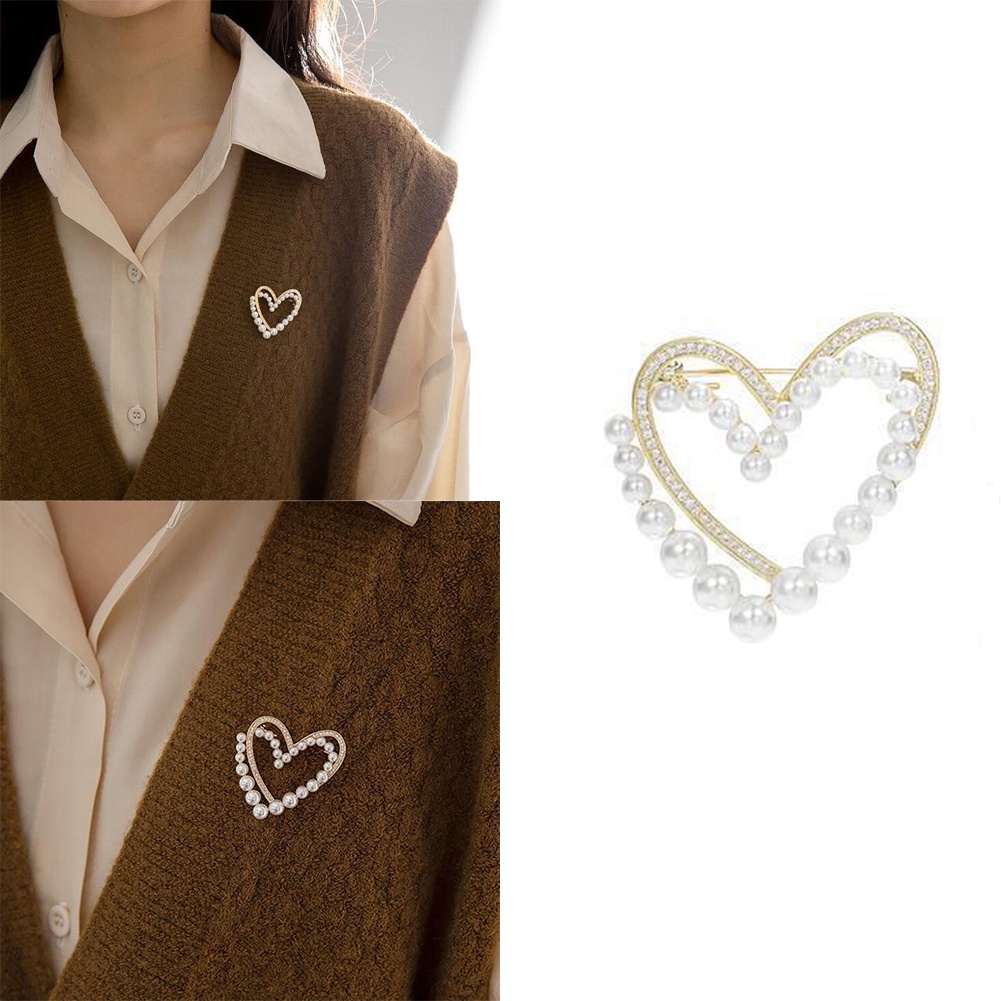 Trâm Cài Áo Hình Trái Tim Rỗng Bằng Hợp Kim Nhẹ Đính Ngọc Trai Thanh Lịch Sang Trọng
