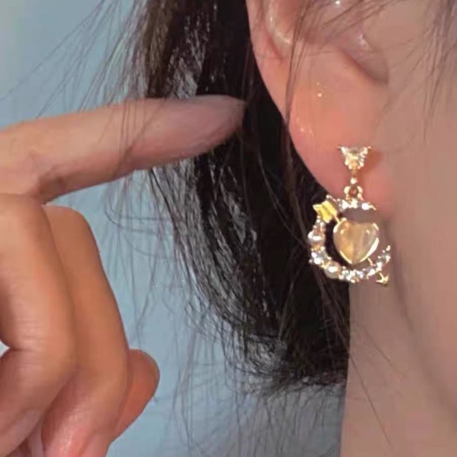 Bông Tai Hình Trái Tim Đính Đá Zircon Phong Cách Hàn Quốc Thời Trang Cho Nữ