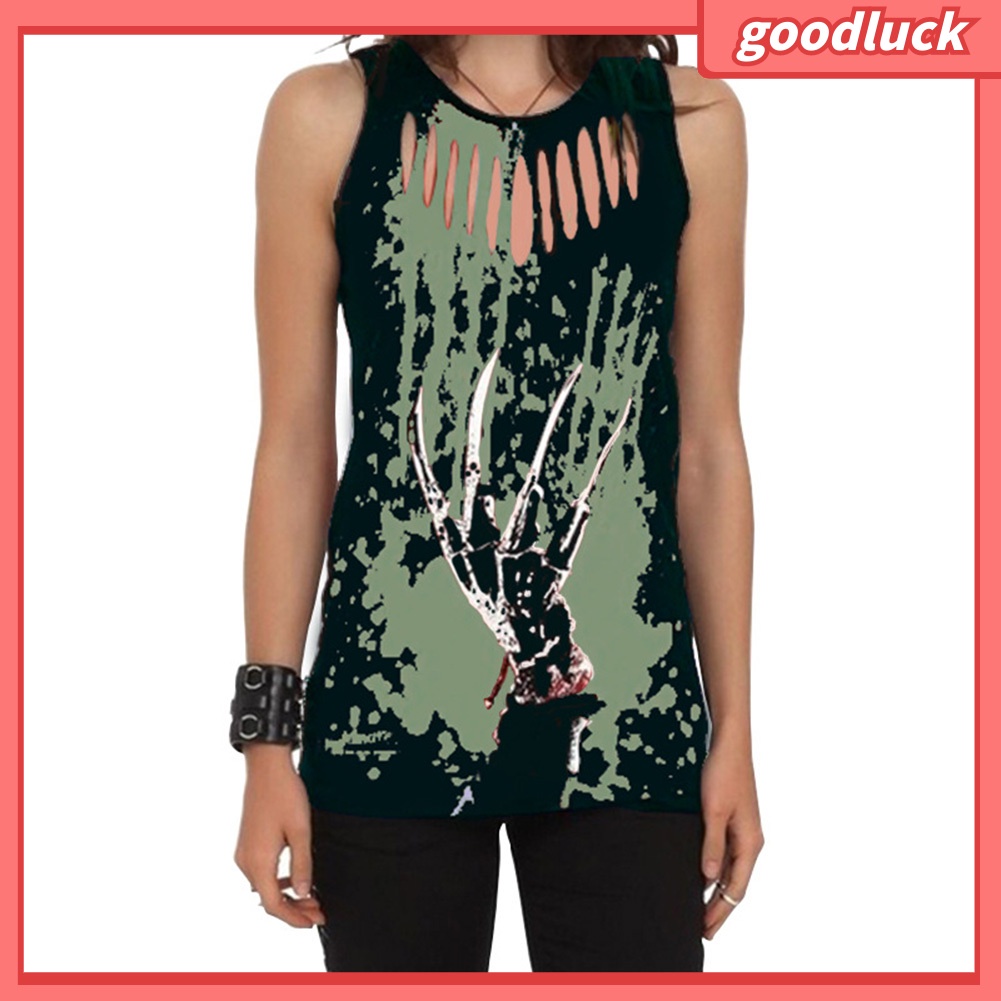 Áo Tank Top Sát Nách In Hình Bàn Tay Đầu Lâu Khoét Lỗ Plus Size Cho Nữ