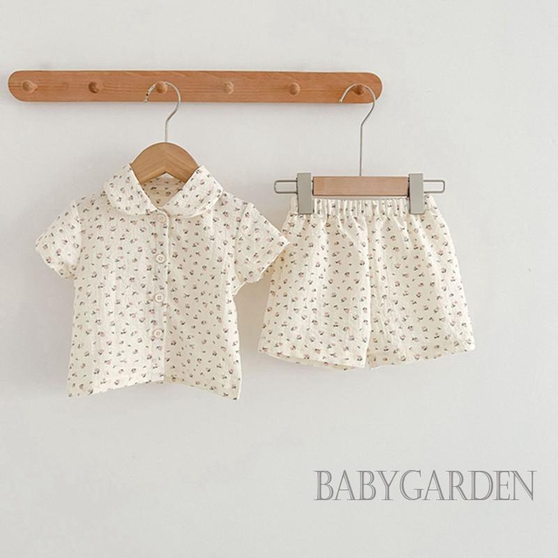 Set Áo Sơ Mi Ngắn Tay Cổ Bẻ + Quần Short Họa Tiết Hoa Thời Trang Mùa Hè Cho Bé 0-3 Tuổi