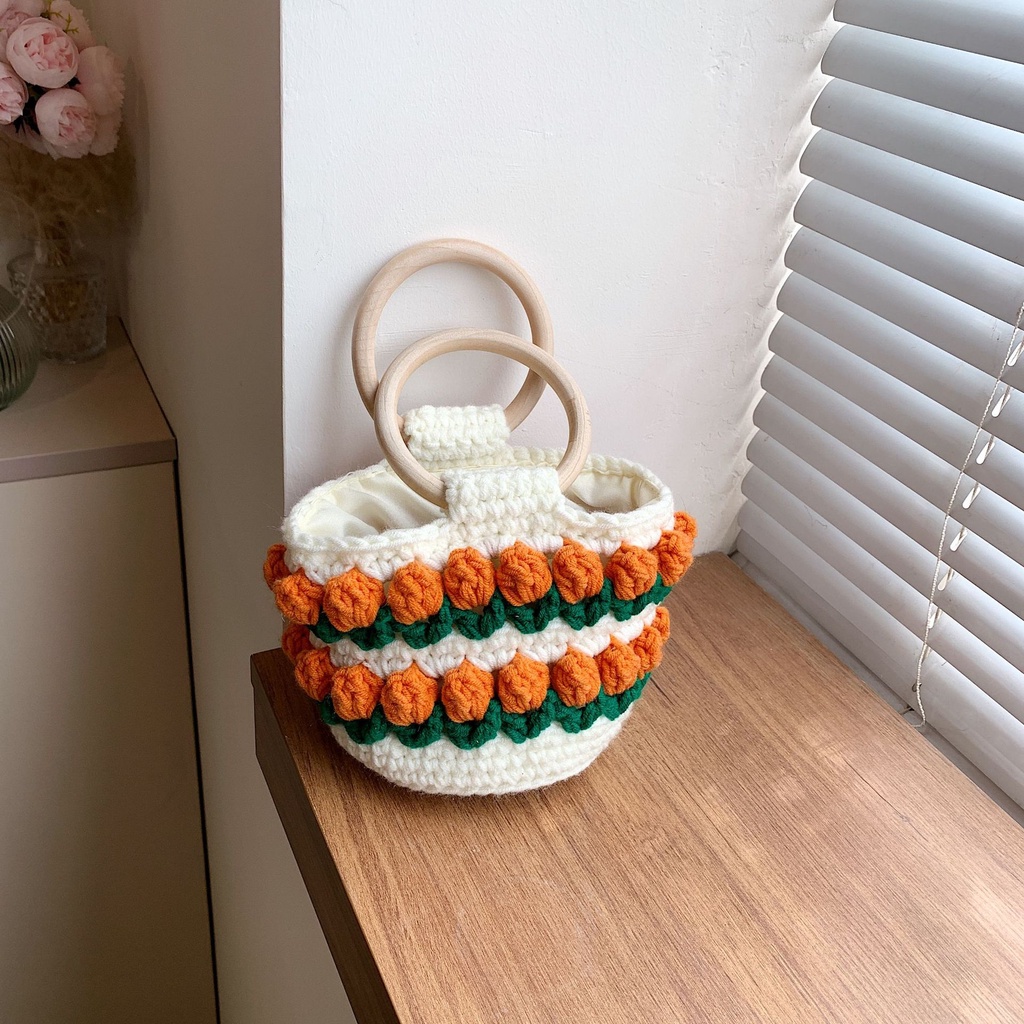 Túi Xách Đan Len Họa Tiết Hoa Tulip Mẫu Mới 2023 Thời Trang Mùa Hè Cho Nữ
