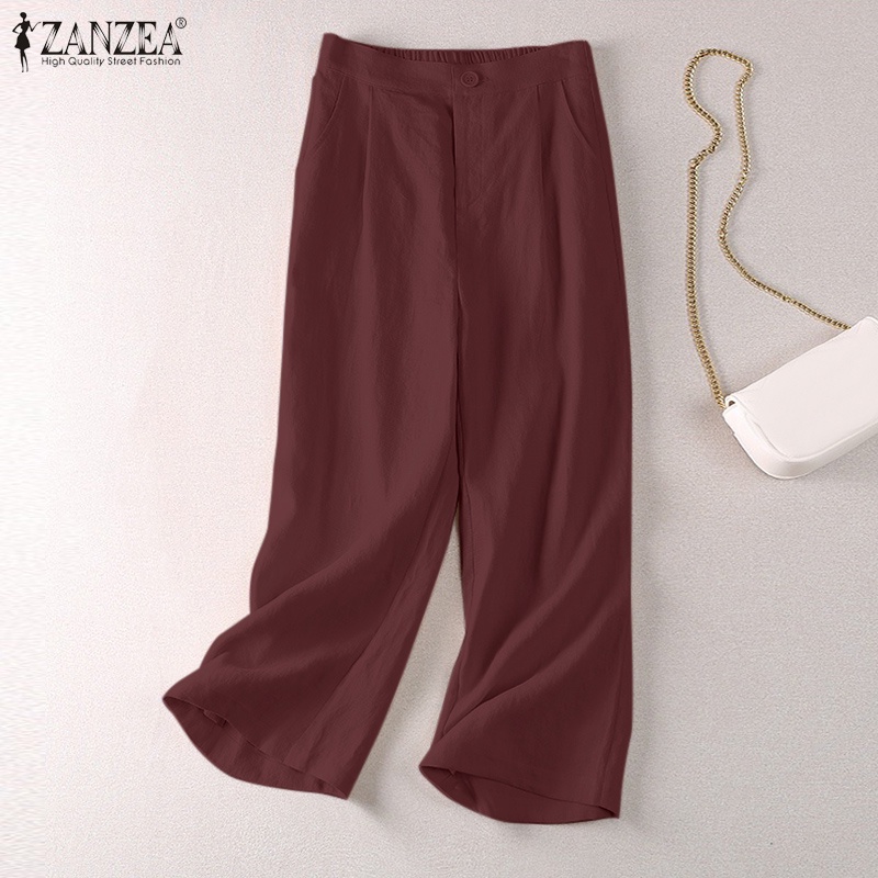 Zanzea Quần Dài Lưng Thun Có Túi Phối Khóa Kéo Phong Cách Hàn Quốc Thời Trang Cho Nữ
