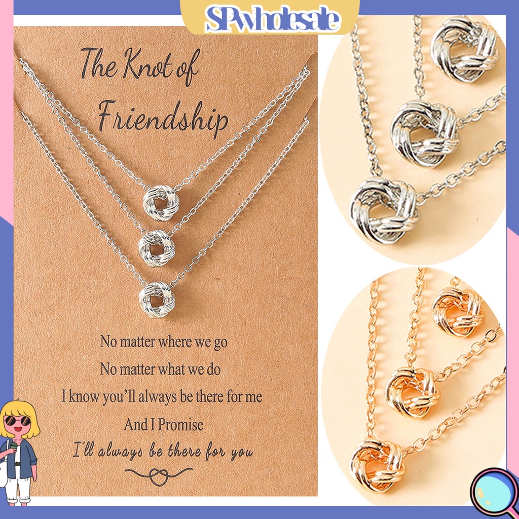 <SPwholesale> Set 2 / 3 Dây Chuyền Mặt Hình Học Thắt Nút Bằng Đồng Sáng Có Thể Điều Chỉnh Cho Nữ