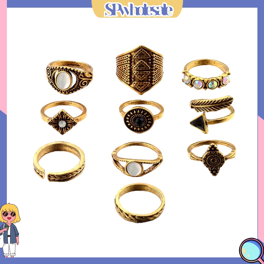 <SPwholesale> Set 10 Nhẫn Đeo Khớp Ngón Tay Phong Cách Boho
