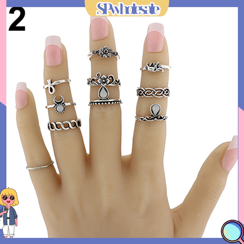 <SPwholesale> Set 10 Nhẫn Đeo Khớp Ngón Tay Phong Cách Vintage Cho Nữ