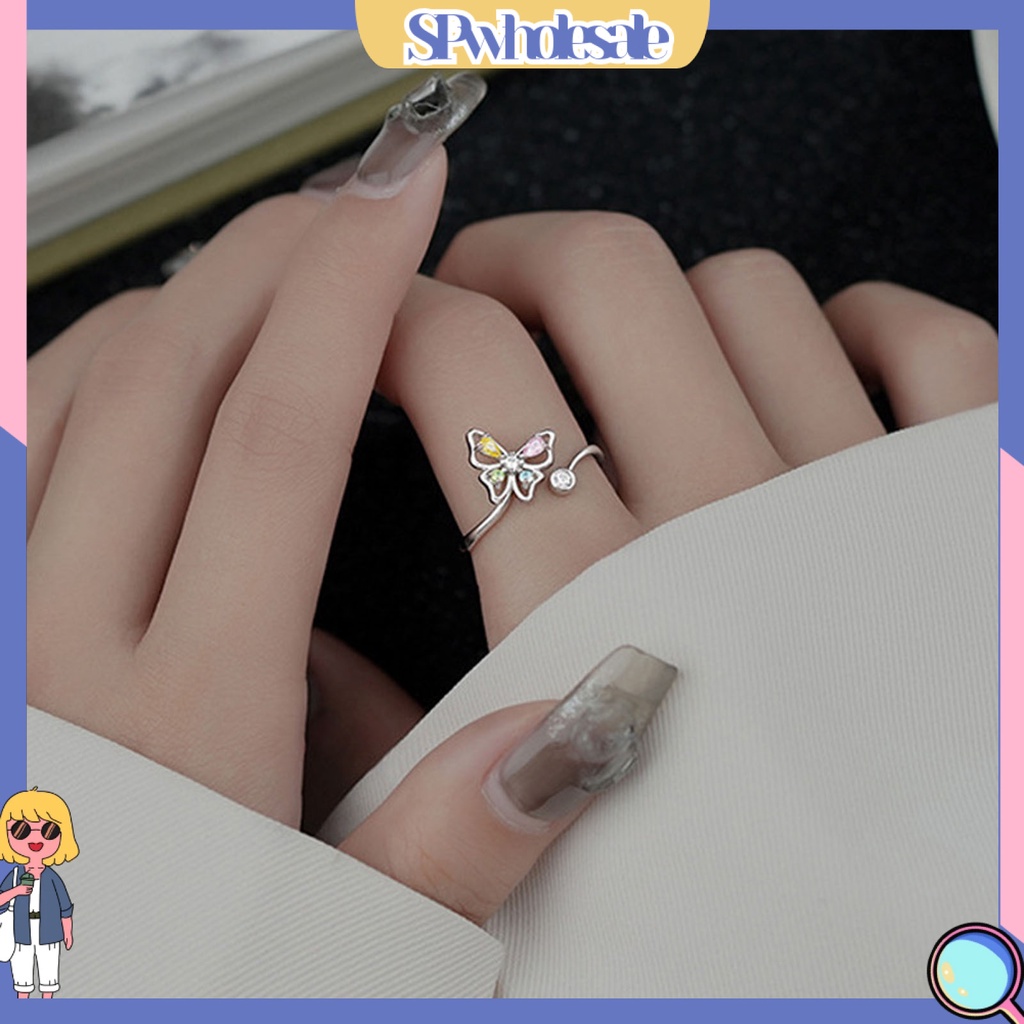 <SPwholesale> Nhẫn Hở Đính Đá Zircon Hình Bướm Nhiều Màu Sắc Ngọt Ngào Thời Trang Cho Nữ