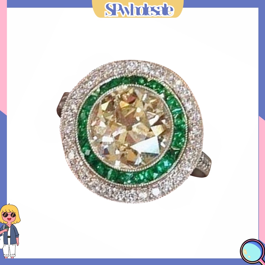 <SPwholesale> Nhẫn Đính Hôn Đính Đá Zircon Tròn Lớn Nhiều Màu Thời Trang Cho Nữ