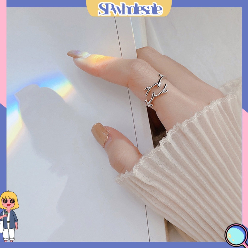 <SPwholesale> Nhẫn Hở Mạ Điện Hình Học Sừng Hươu Lá Cây Đơn Giản Quyến Rũ Trang Sức Chống Mài Mòn Có Thể Điều Chỉnh