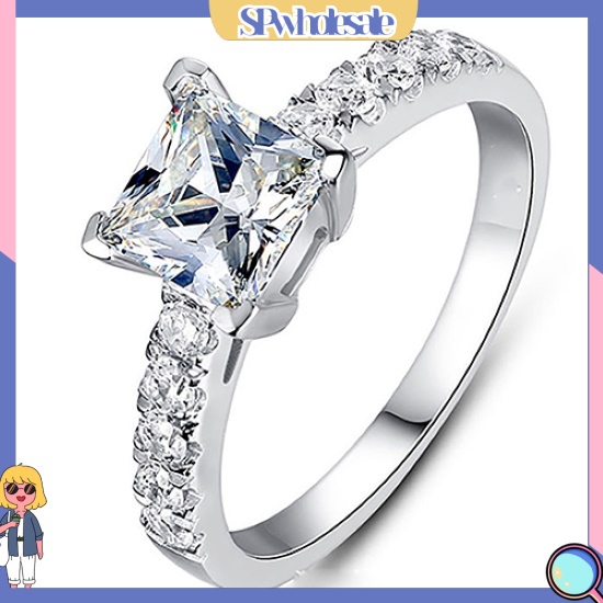 <SPwholesale> Nhẫn Cưới Màu Bạc Mặt Vuông Đính Đá Thời Trang Cho Nữ