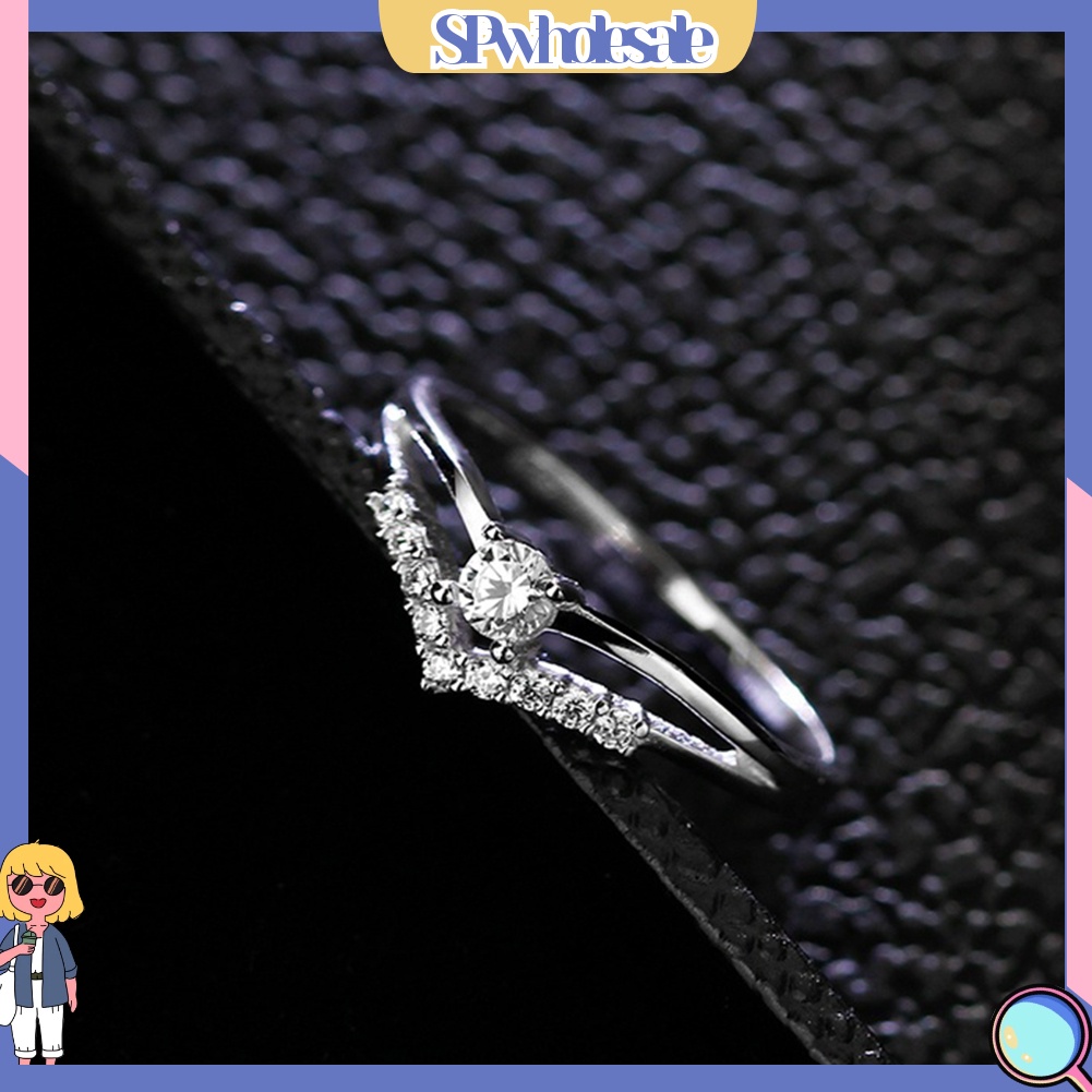 <SPwholesale> Nhẫn Đính Hôn Đính Đá Chữ V Thời Trang Dành Cho Nữ