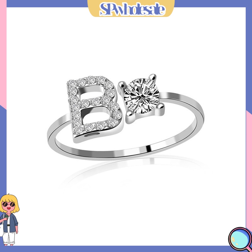&lt;SPwholesale&gt; Nhẫn Hở Khắc Chữ Cái Màu Sắc Bạc Có Thể Điều Chỉnh Kích Cỡ