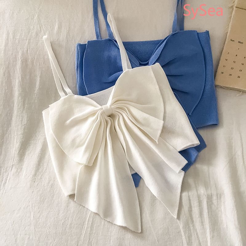 Áo Hai Dây Dệt Kim Đính Nơ Thời Trang Mùa Hè Hàn Quốc Cho Nữ