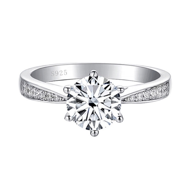 Nhẫn moissanite thực s925 sterling bạc thời trang sáu chân mossanite nhẫn kim cương