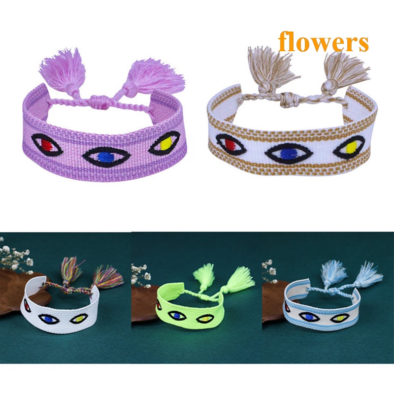 Vòng Đeo Tay May Mắn Dạng Tua Rua Thêu Họa Tiết Mắt Quỷ / Trái Tim / Hoa Thời Trang