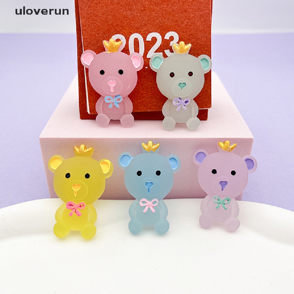 Set 2 Mô Hình Gấu Mini Đội Vương Miện Phát Sáng Trang Trí Sân Vườn / Nhà Búp Bê DIY