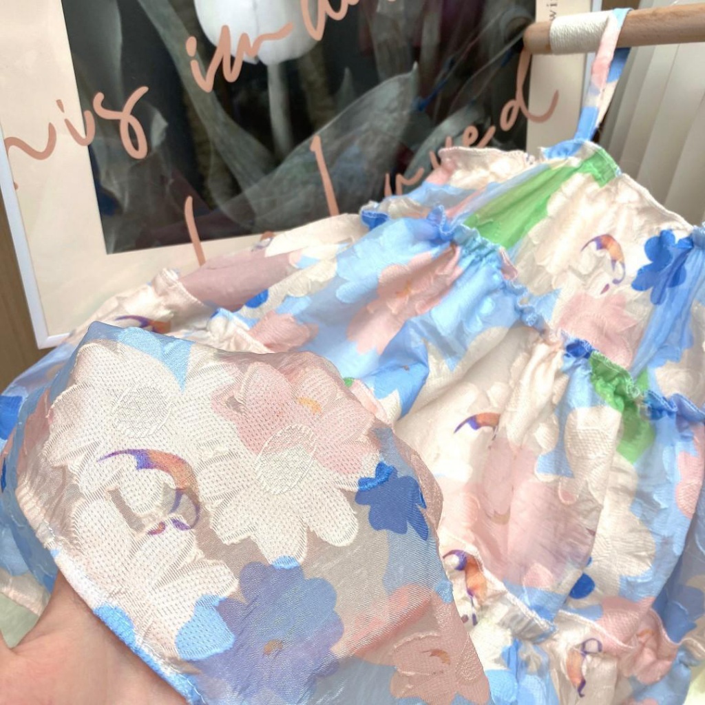 Đầm Công Chúa Hai Dây In Hoa Thời Trang Mùa Hè 2023 Cho Bé Gái