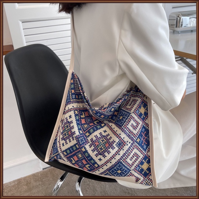 Túi Xách Đeo Vai Vải Bạt Ngăn Chứa Rộng Họa Tiết Dân Tộc Thời Trang Nữ