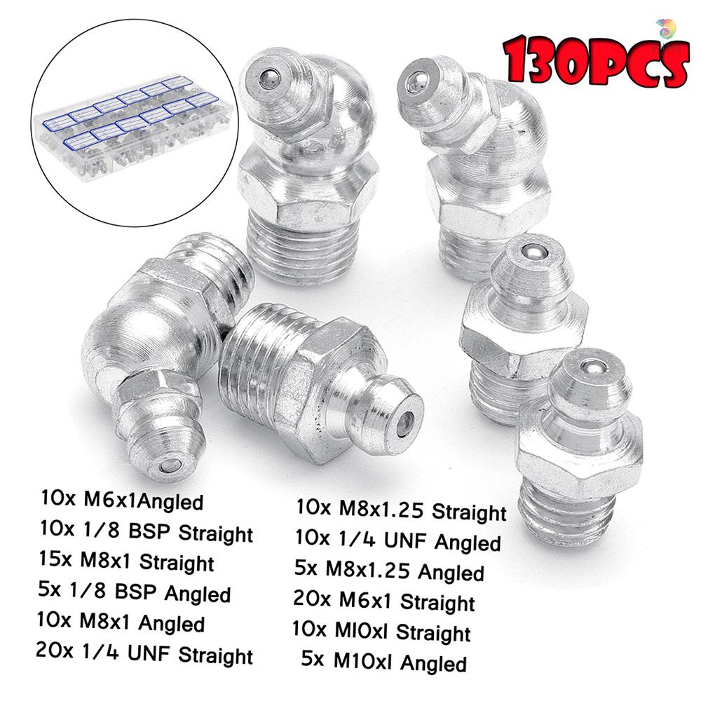 Set 130 Nút Bình Mỡ Thủy Lực Mạ Kẽm Cho Núm Vú BSP UNF M6 M8 M10 45°