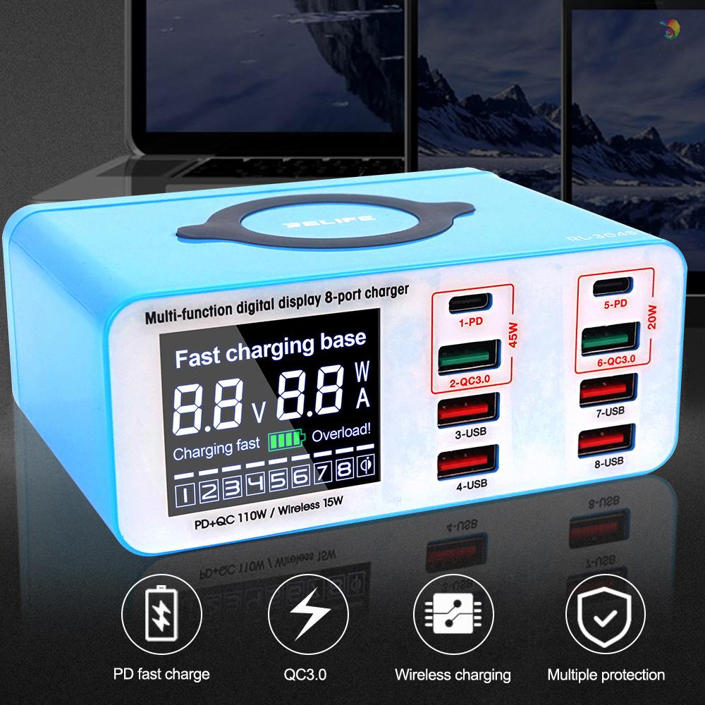 Sạc Nhanh Không Dây USB PD Màn Hình LCD Mạnh Mẽ Nhiều Cổng Sạc Nhanh Thông Minh Cho Điện Thoại Di Động