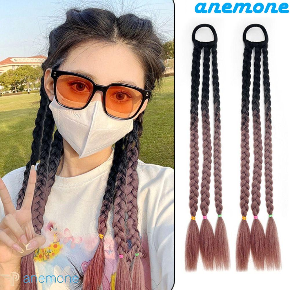 Tóc Giả Kiểu Thắt Bím Bằng Sợi Chịu Nhiệt Màu Hồng Dễ Thương Dành Cho Nữ