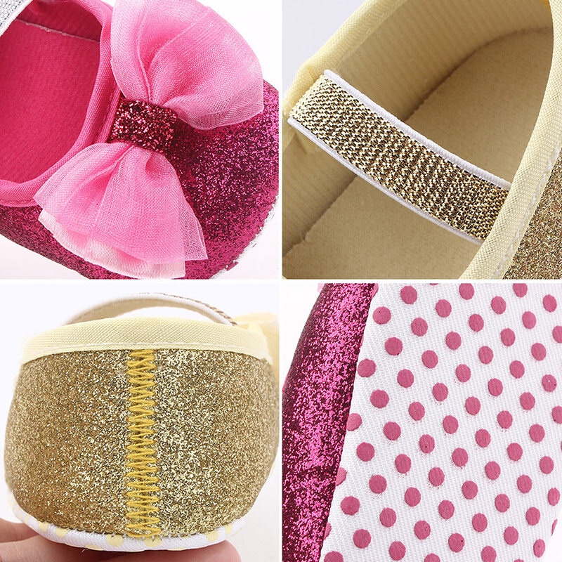 Giày Búp Bê Đế Mềm Chống Trượt Đính Nơ Dễ Thương Cho Bé Gái