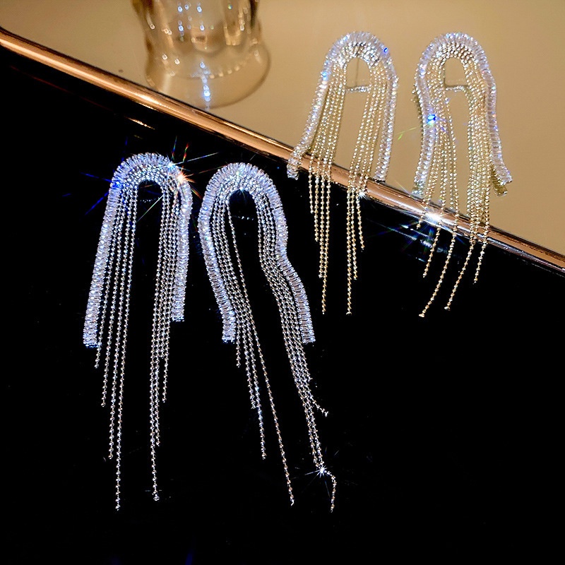 Bông Tai Mạ Bạc 925 Dáng Dài Đính Đá Zircon Phong Cách Âu Mỹ Thời Trang Cho Nữ