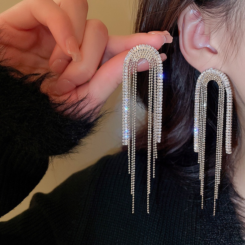 Bông Tai Mạ Bạc 925 Dáng Dài Đính Đá Zircon Phong Cách Âu Mỹ Thời Trang Cho Nữ