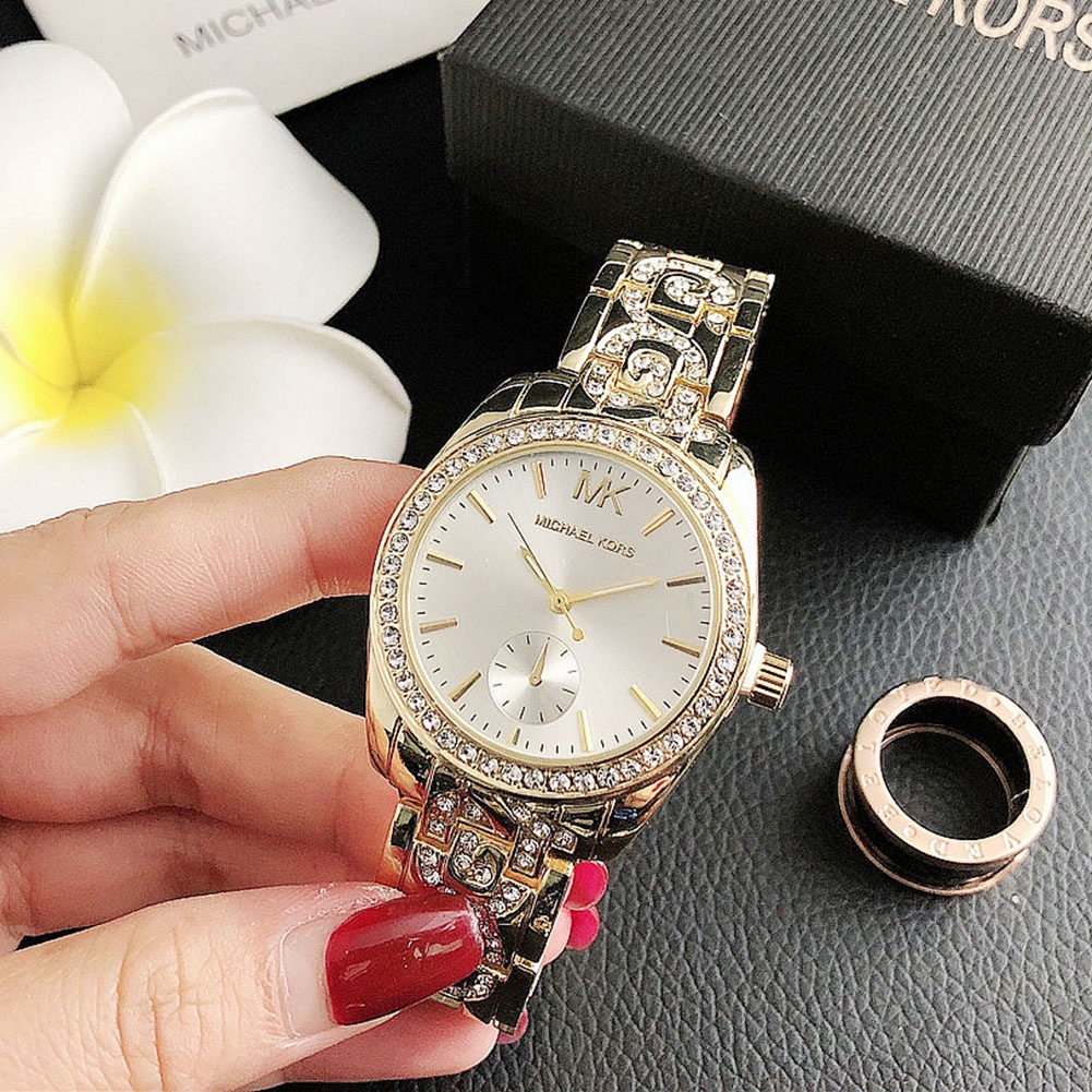 Đồng Hồ Đeo Tay Mặt Tròn Đính Đá Thời Trang Công Sở Cho Nữ