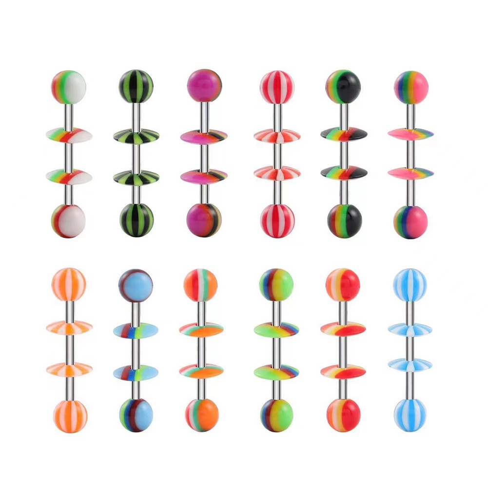 1 Bộ Khuyên Xỏ Lưỡi / Môi / Cơ Thể Bằng Acrylic Màu Sắc Ngọt Ngào Có Thể Tháo Rời