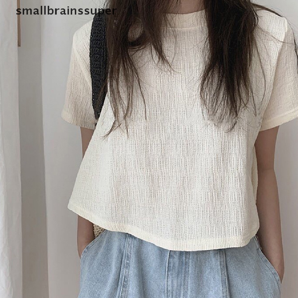 Áo Thun Ngắn Tay Cổ Tròn Dáng Rộng Màu Trơn Thời Trang Mùa Hè Dành Cho Nữ